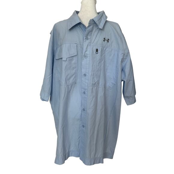 Under Armour Light Blue AllSeasonGear Short Sleeve Fishing Shirt XXL - Picture 1 of 4